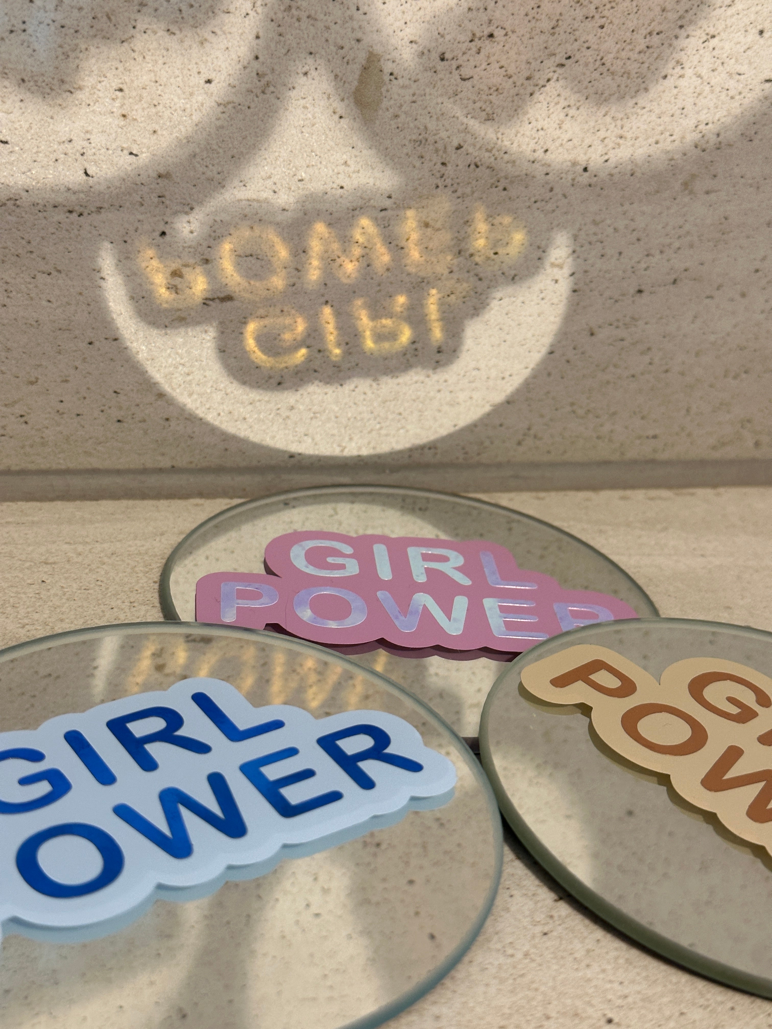 Girlpower yellow holographic mirror