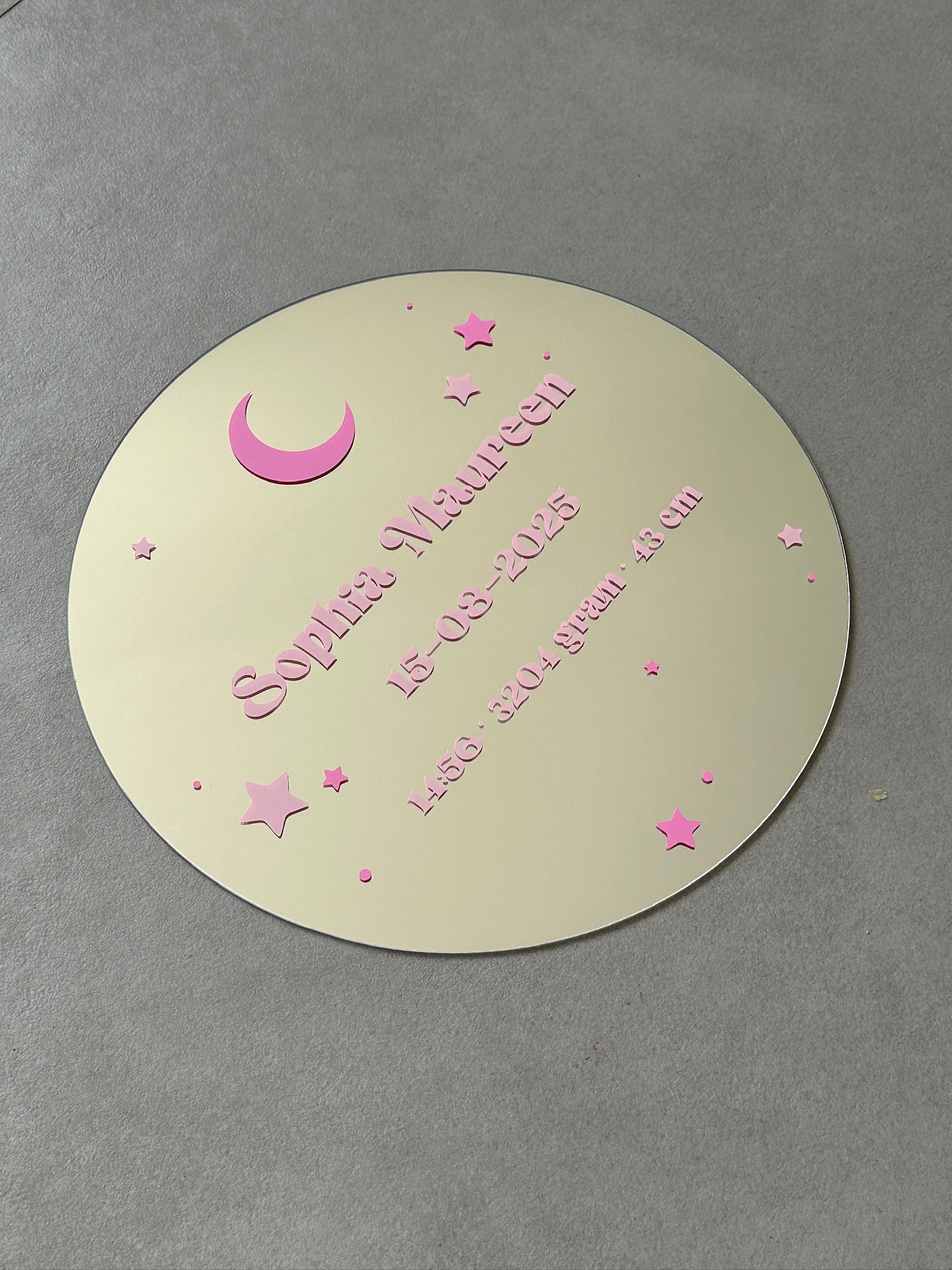 Custom moon geboorte spiegel pink tones