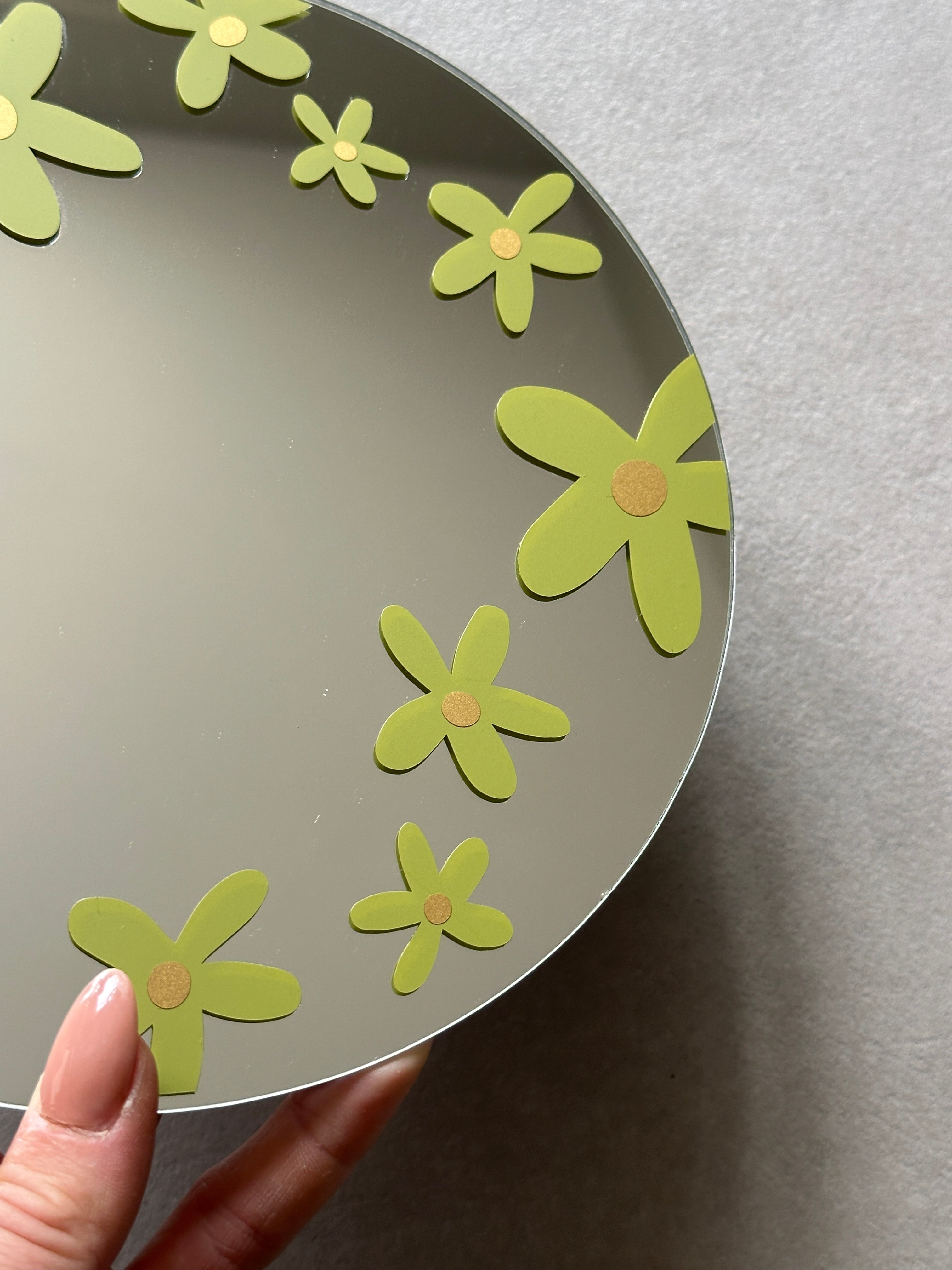 Flower field mirror olive green gold