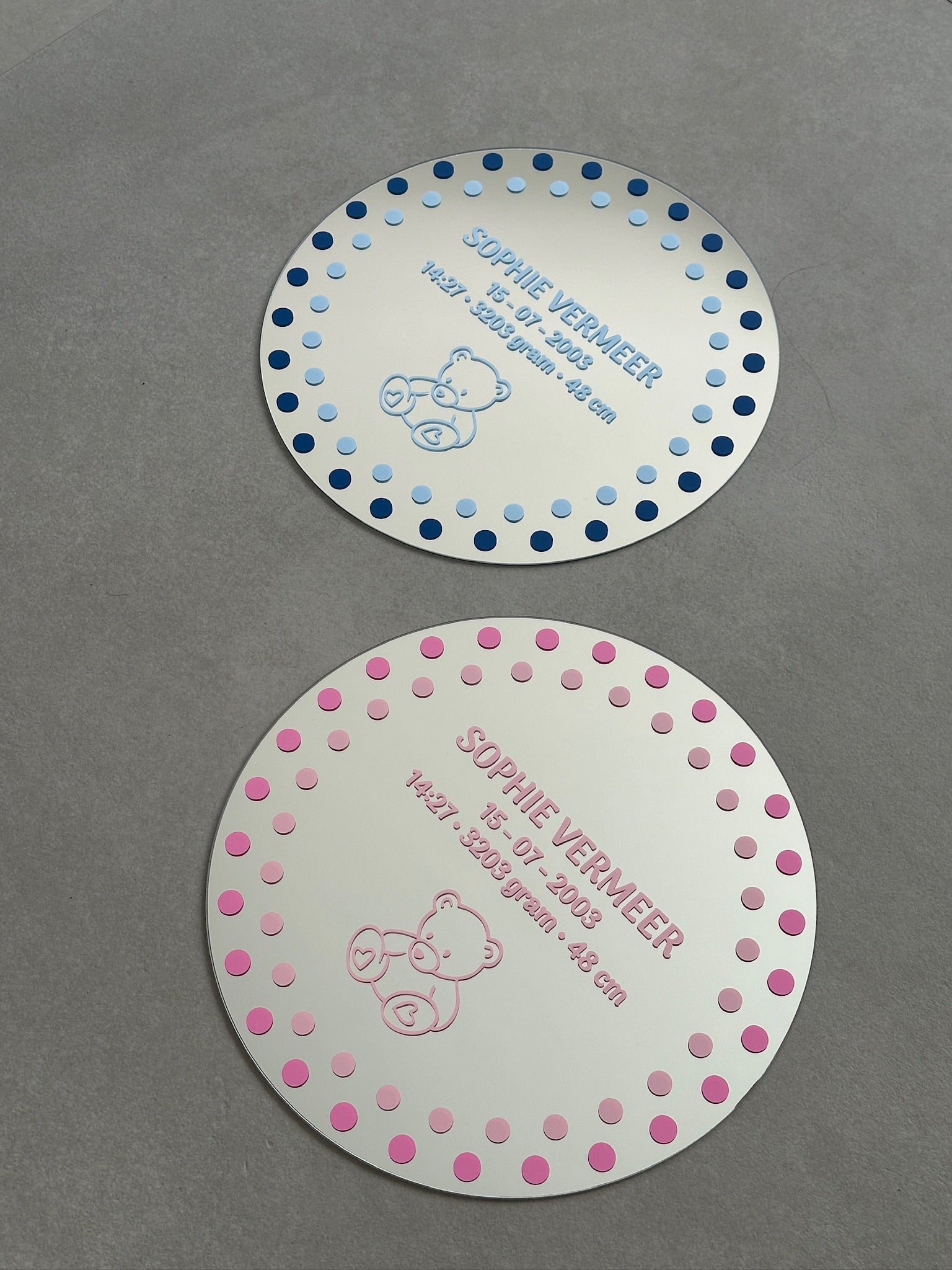 Custom birth bear mirror blue tones