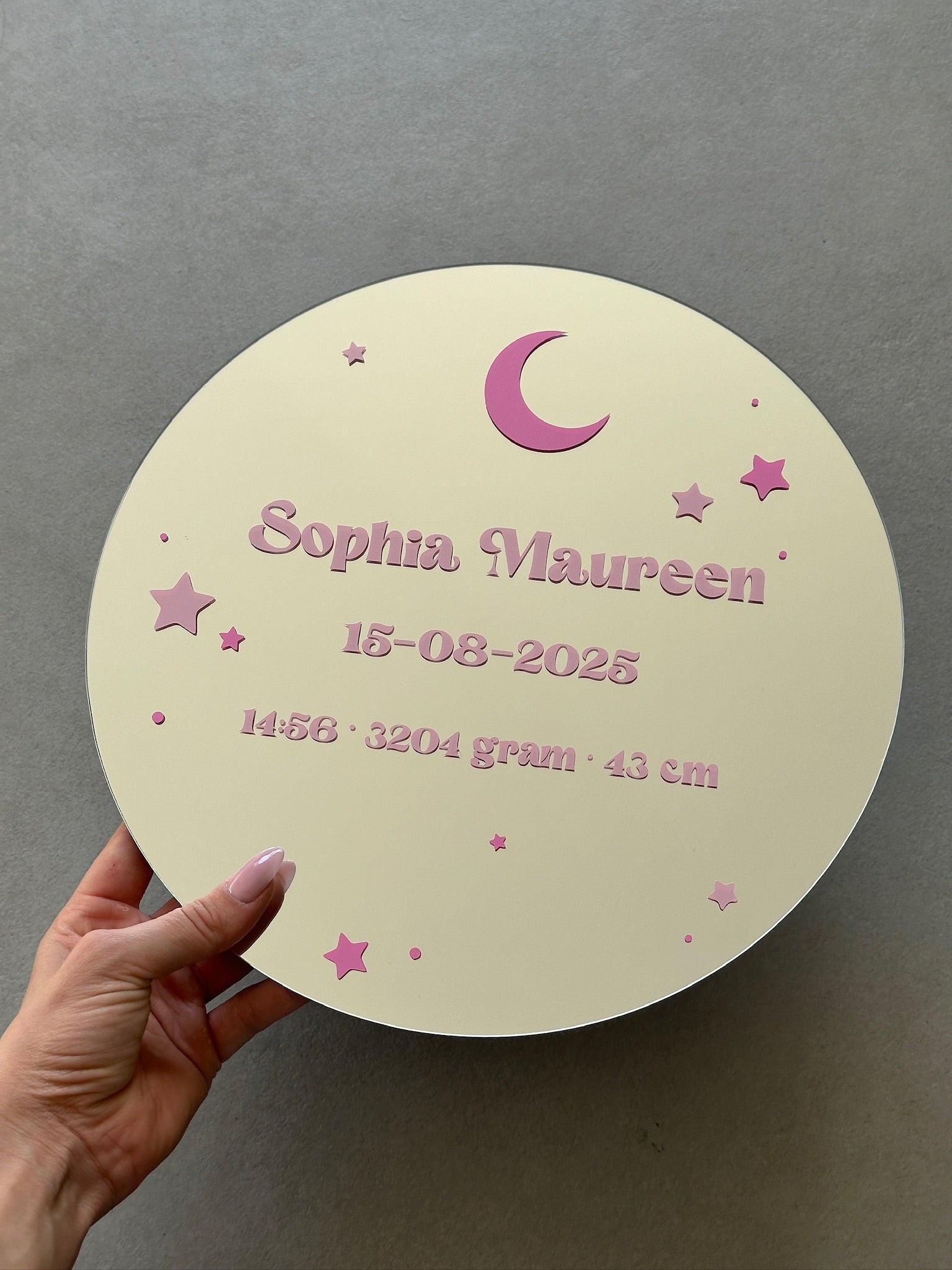 Custom moon geboorte spiegel pink tones