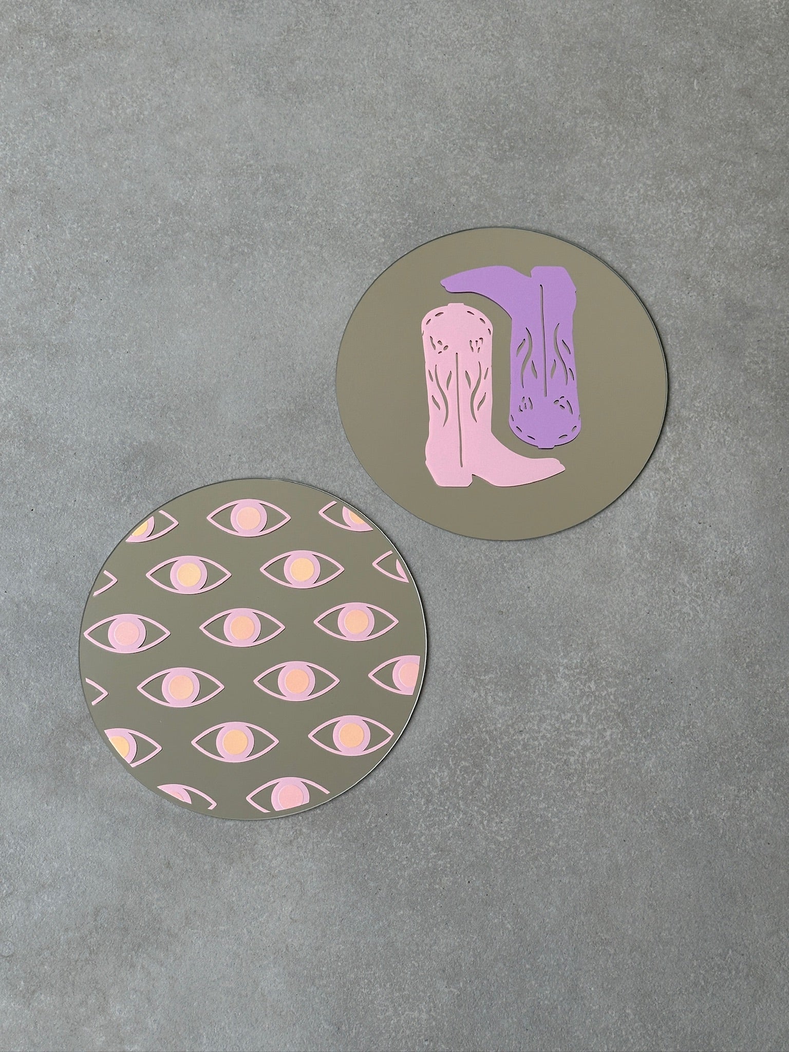 Cowboy boots mirror babypink lila round