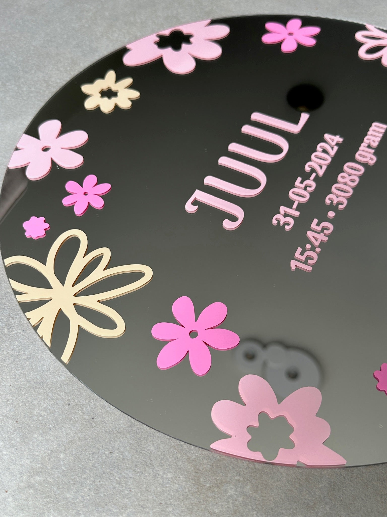 Custom birth mirror pink tones