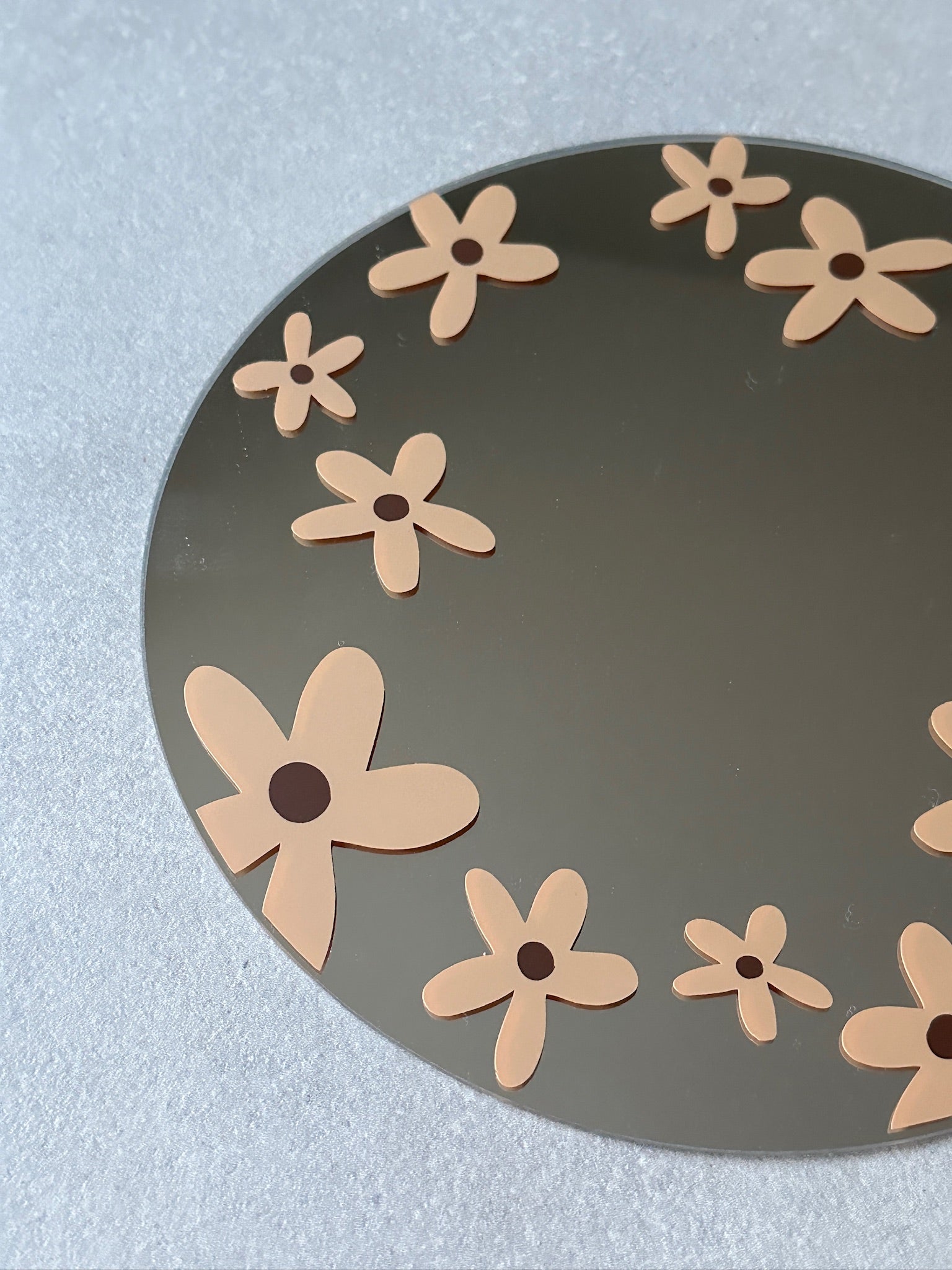 Flower field mirror caramel brown