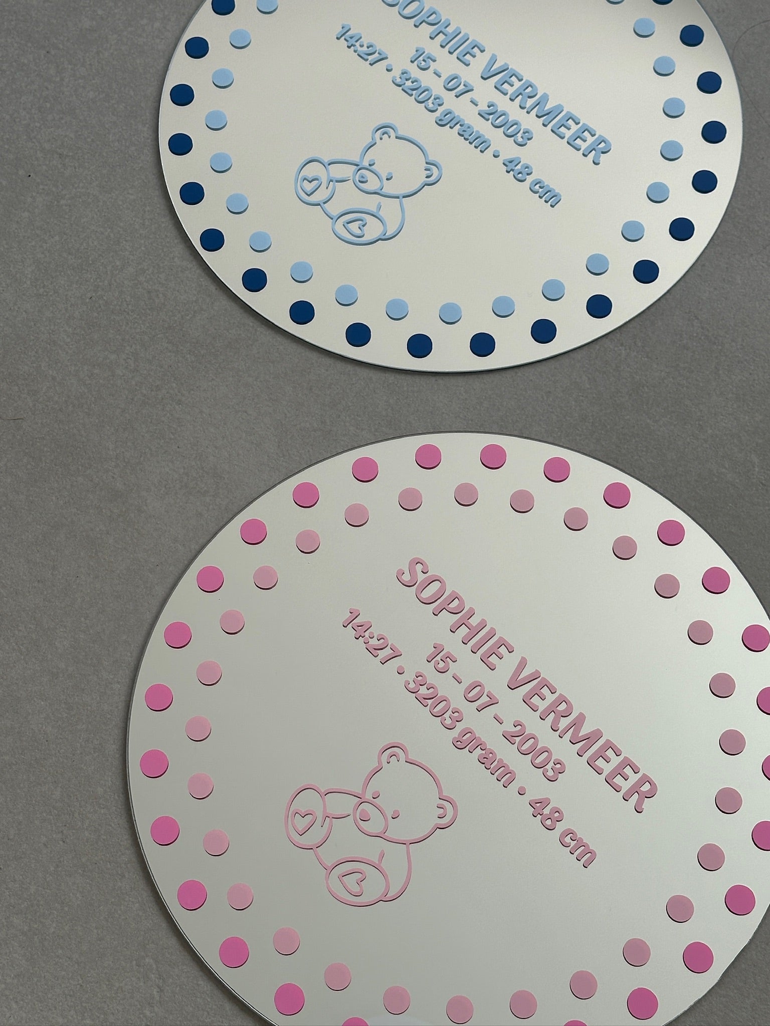 Custom birth bear mirror blue tones