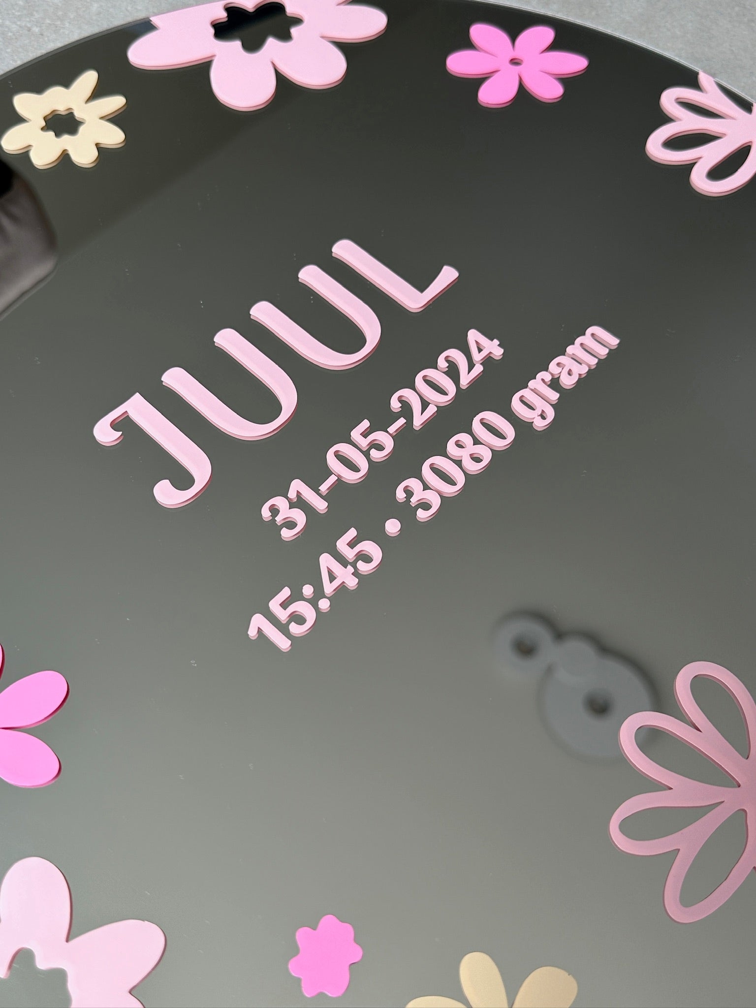 Custom birth mirror pink tones