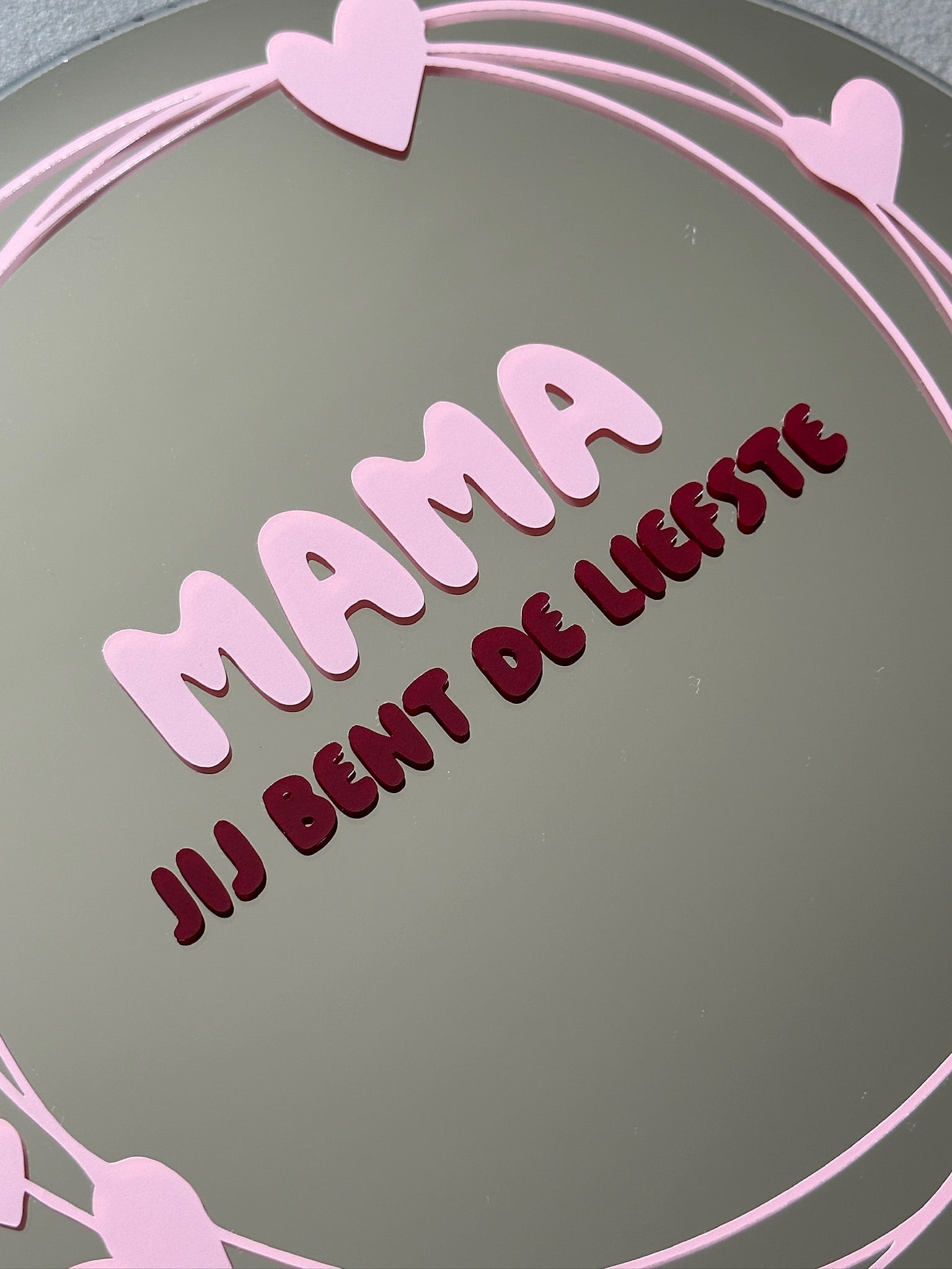 Mama je bent de liefste spiegel babypink burgundy