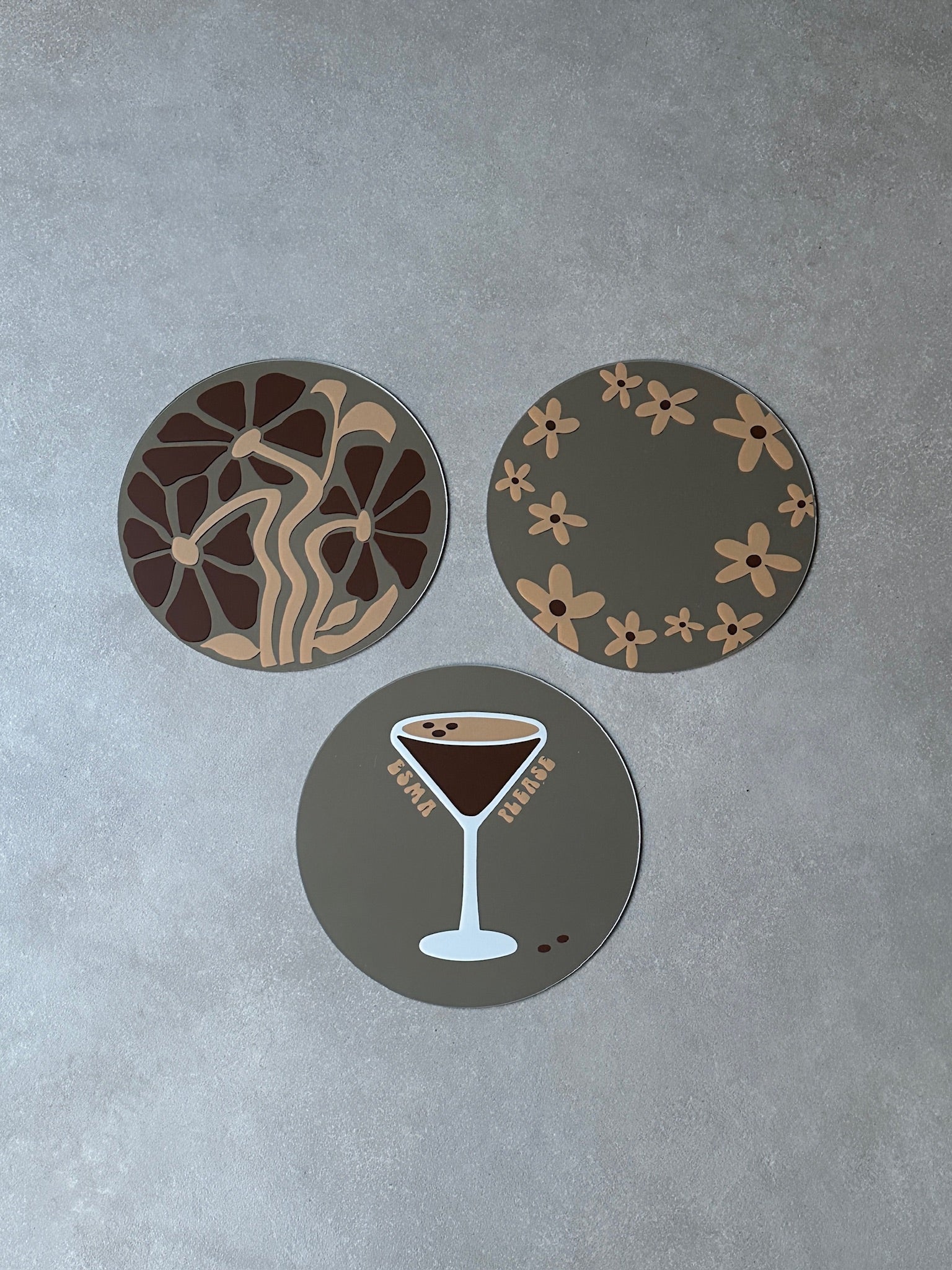 Flower field mirror caramel brown