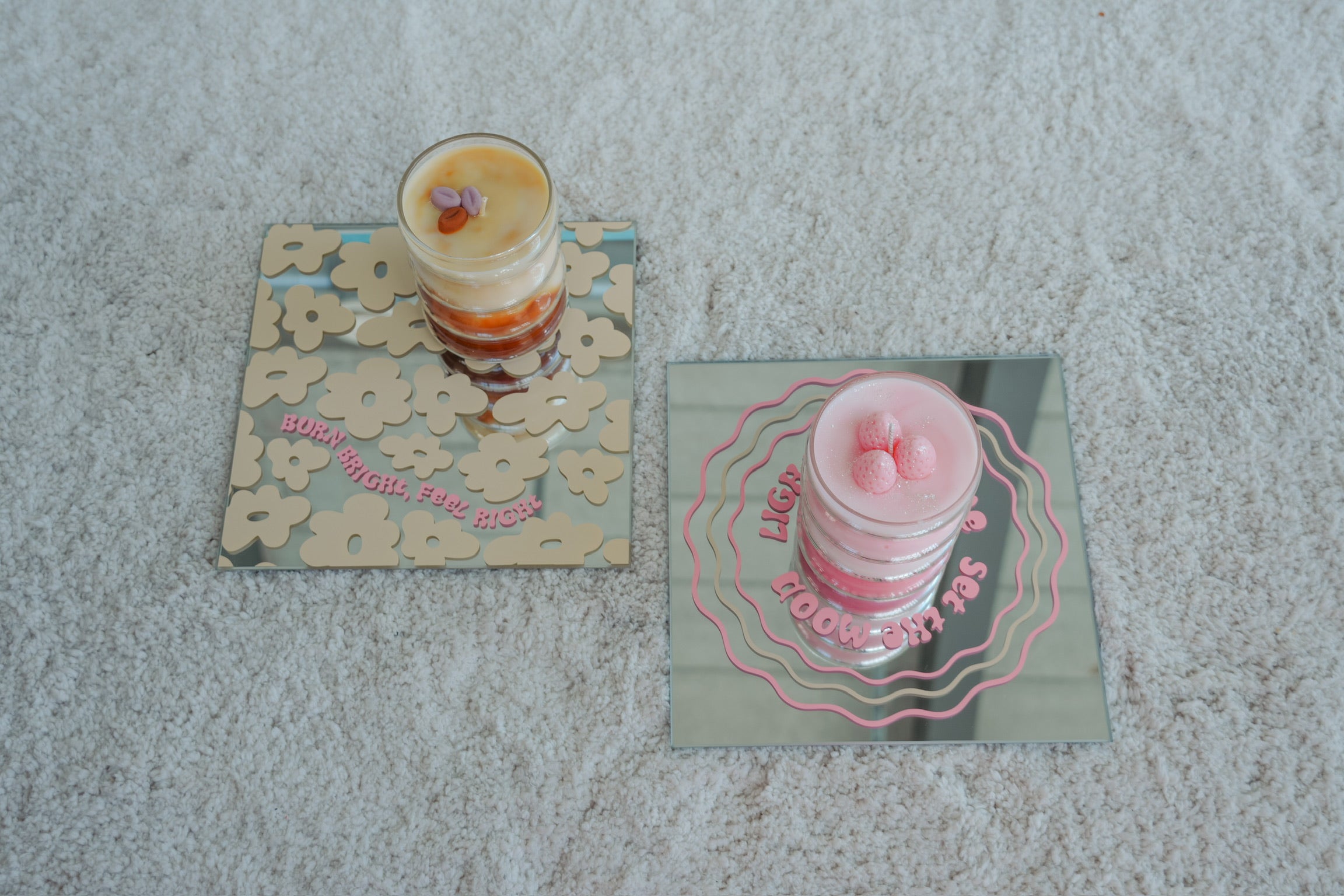 Mirror candle plate 'burn bright' + candle 'caramel cappuccino’