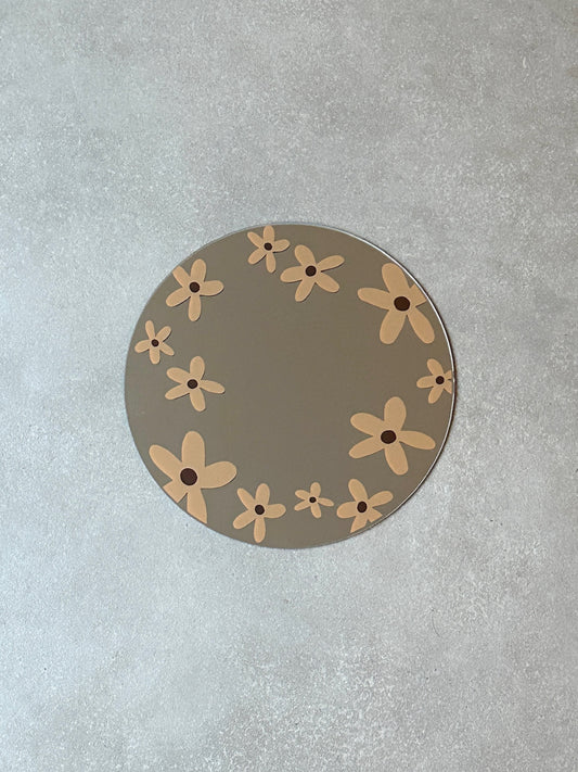 Flower field mirror caramel brown