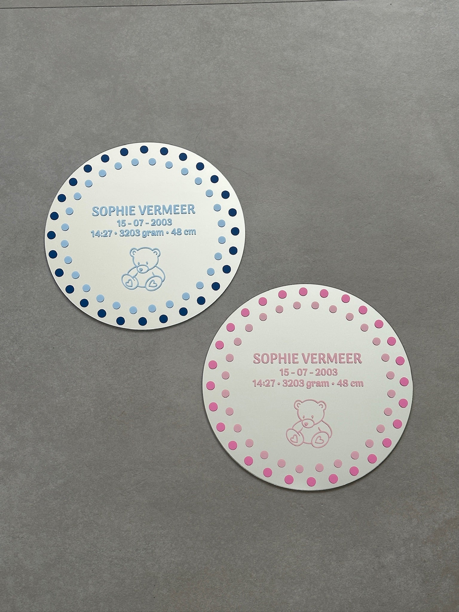 Custom birth bear mirror pink tones