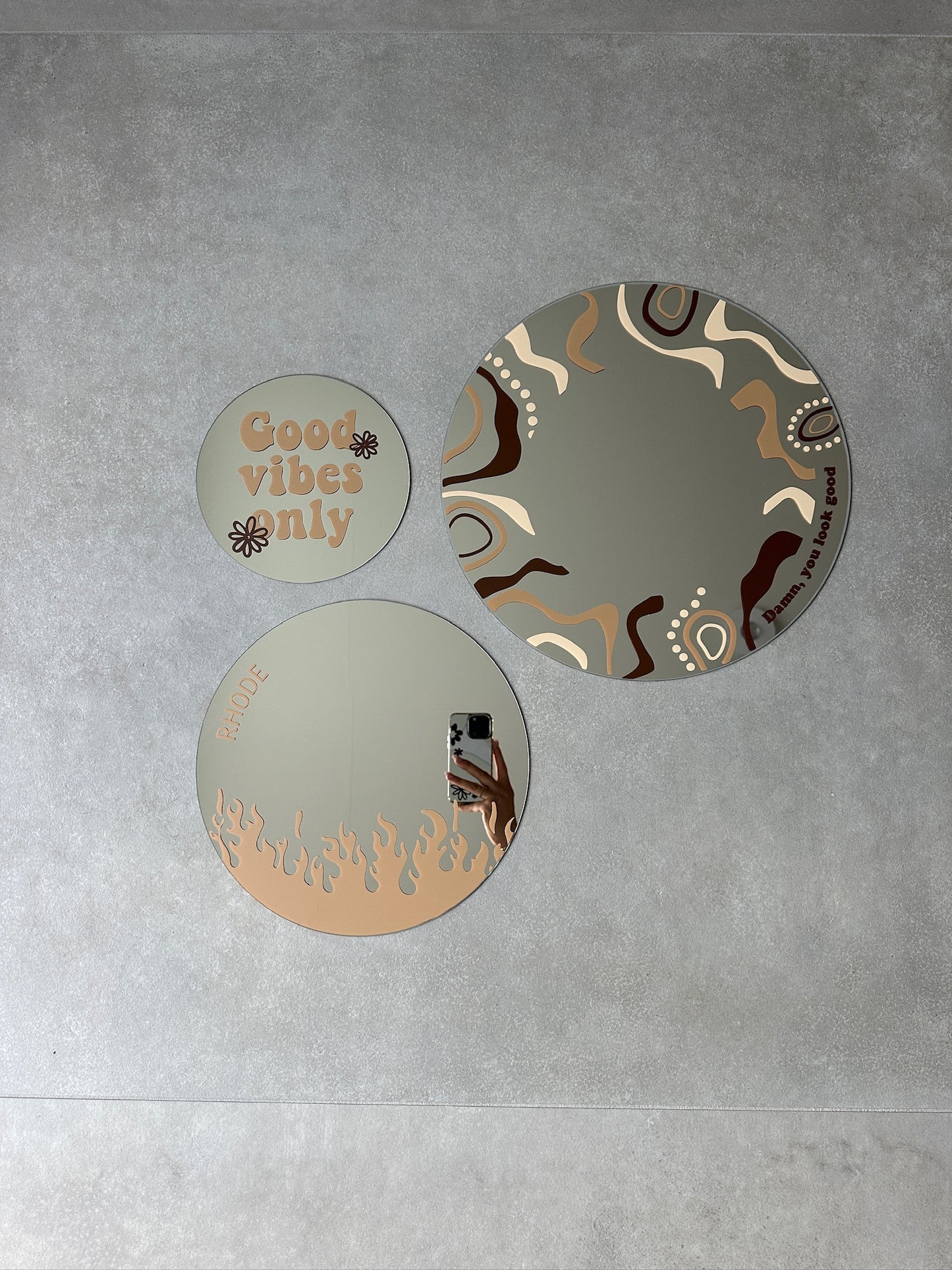 Good vibes only mirror caramel brown