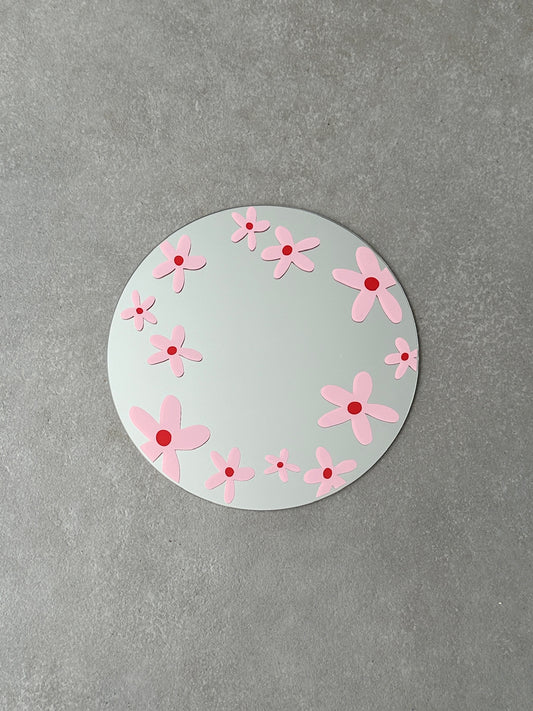 Flower field mirror babypink red