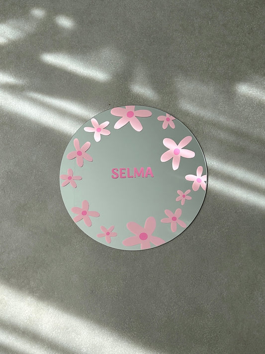 Customized flower field mirror babypink