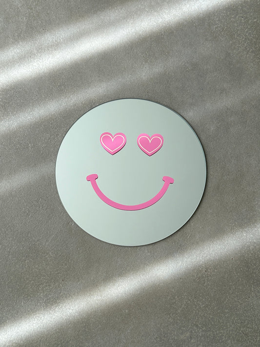 Smiley heart mirror pink