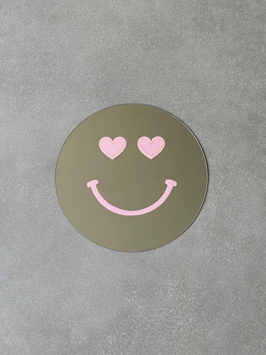 Heart eyes smiley mirror babypink