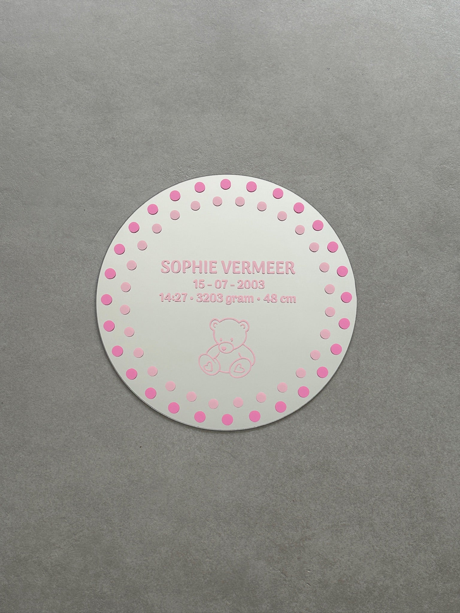 geboorte spiegel gepersonaliseerd met beer roze