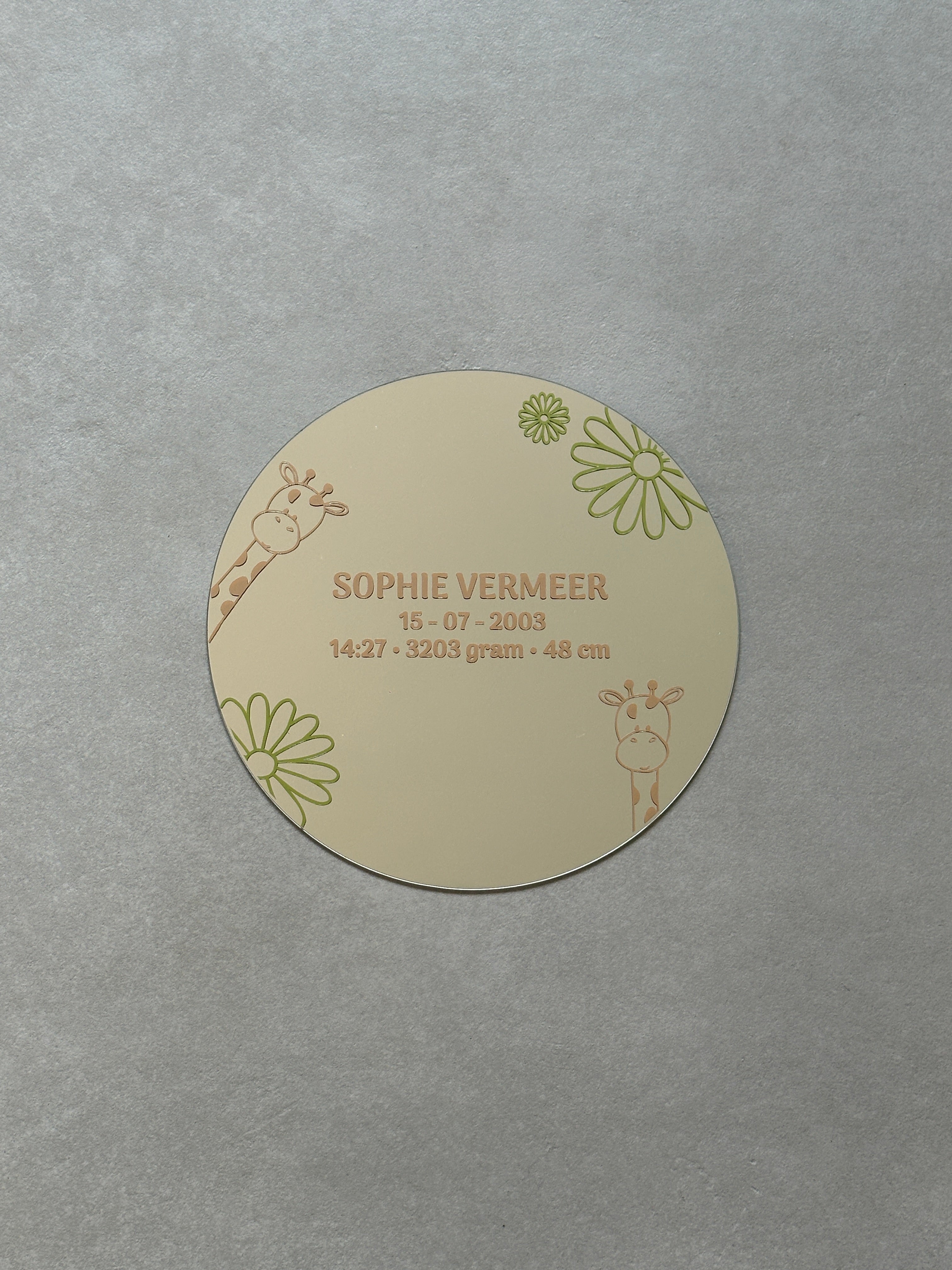 Geboorte spiegel cadeau met giraf en bloemen