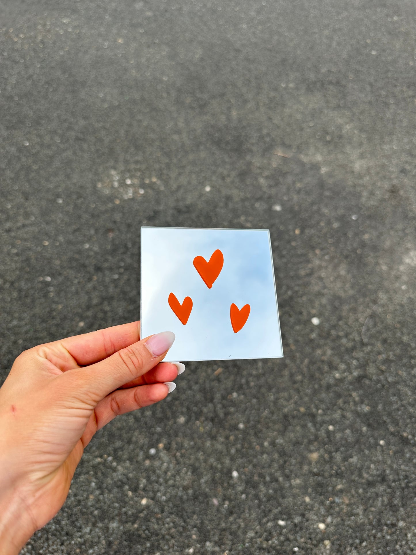 Hearts square orange mirror