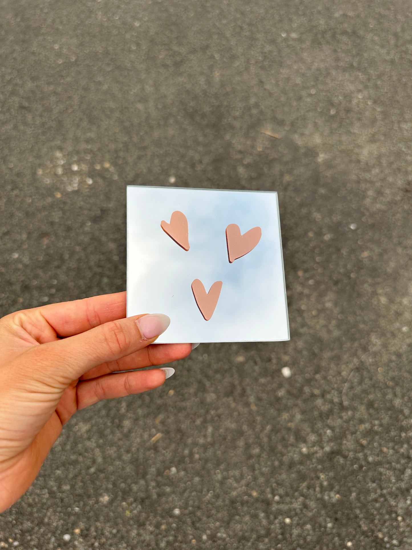 Hearts square vintage copper mirror