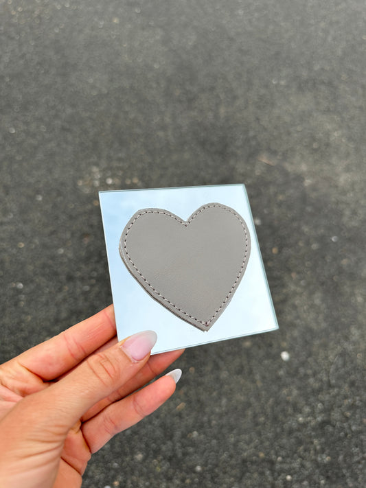 Heart leather small grey mirror